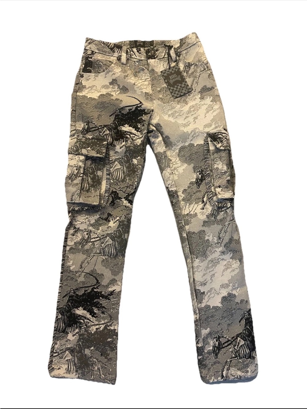 NWT Rebel Vengeance Grim Reaper Skeleton Horse Tapestry Cargo Pants Sz 40